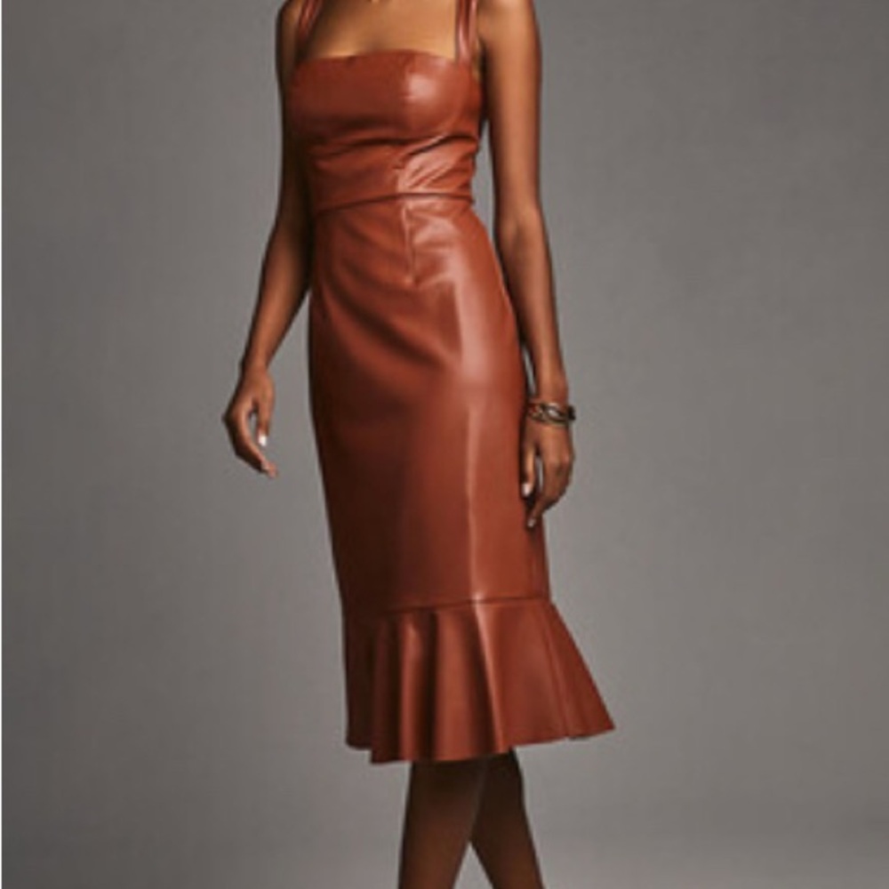 Anthropologie Faux Leather Square Neck Dress